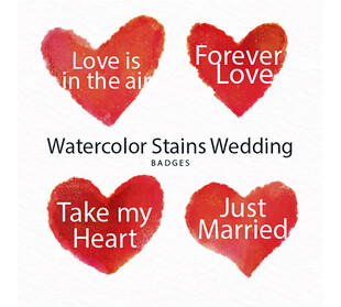 水彩婚礼爱心标语图案