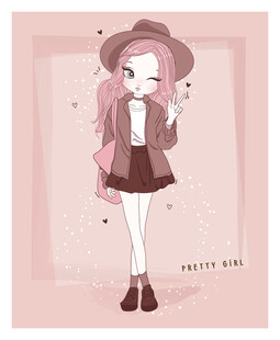 粉色系时尚女孩插画