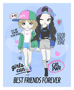 可爱闺蜜卡通形象插画
