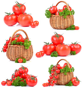 新鲜番茄与篮筐组合画面