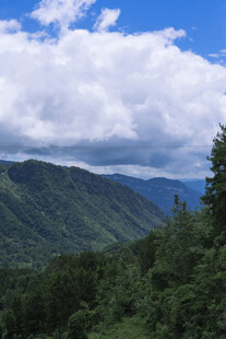 山峦云海间的翠绿景致