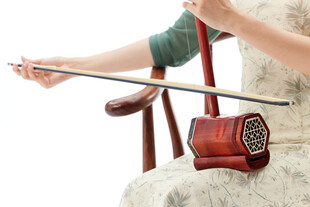 女子持二胡专注演奏