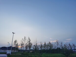 黄昏下的田野与路灯景观