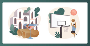 女孩在城堡旁打篮球