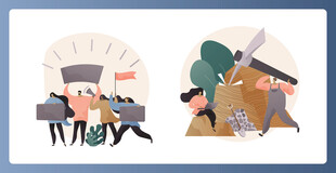 卡通风格的人物活动场景