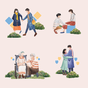 家庭温情瞬间插画集