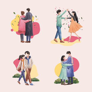 浪漫情侣互动插画场景