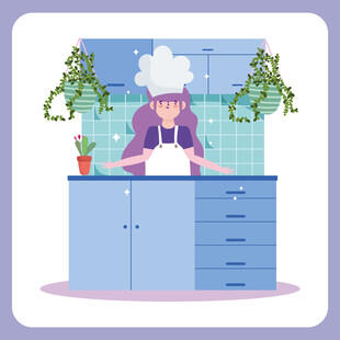 厨房中的女厨师准备食材