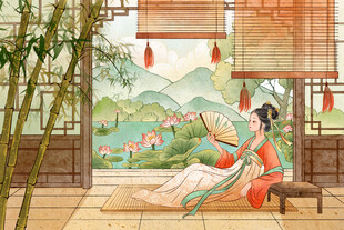 古风美人倚坐赏景图