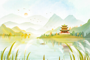 山水间的古典楼阁美景