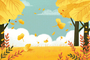 秋日金黄树林风景图