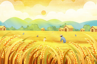 金色麦田中的田园劳作场景