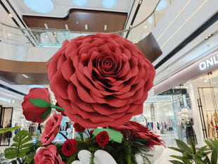 商场中巨型红玫瑰装置