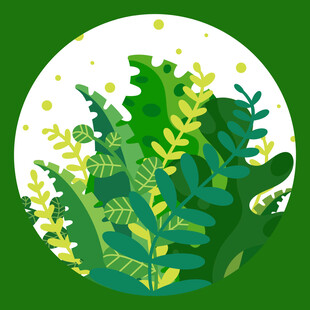 圆形绿植插画 清新自然风
