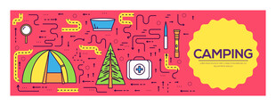 多彩露营元素插画
