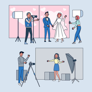 摄影棚中的拍摄工作场景