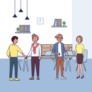 办公室同事互动交流场景