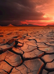 干裂大地的黄昏景象