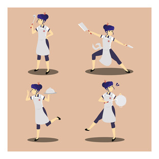 厨师烹饪动作插画