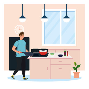 男士厨房烹饪场景