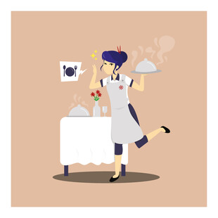 餐厅服务员上菜场景