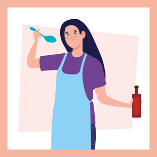 女士手持调料瓶烹饪场景