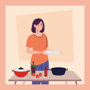 女子厨房烹饪场景