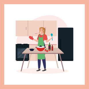 厨房中的女士烹饪场景