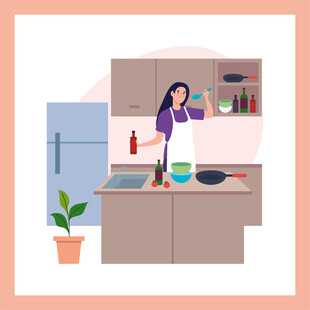 女士在厨房烹饪场景