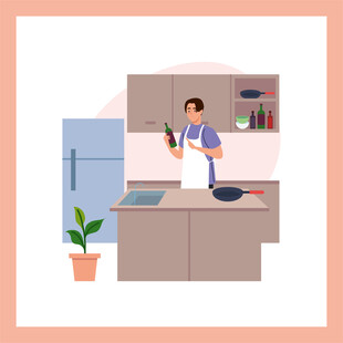 厨房中烹饪的男士