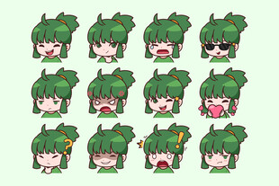 绿发卡通角色表情集合