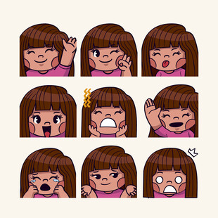卡通女孩多样表情集合