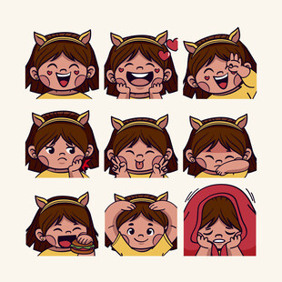 卡通女孩多样表情集合