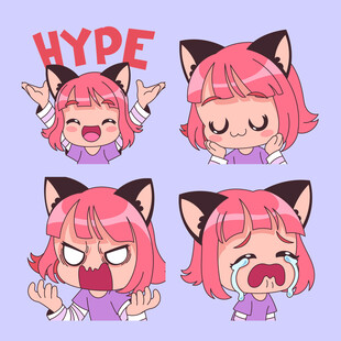 粉色猫耳女孩多样表情