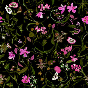 黑色背景上的多彩花卉图案