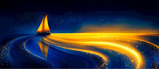 孤舟 流光溢彩奇幻景