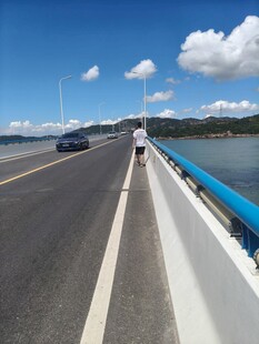 公路旁的开阔水域风景