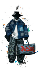 街头风男子提箱时尚形象