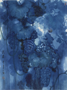 蓝调水墨葡萄画作
