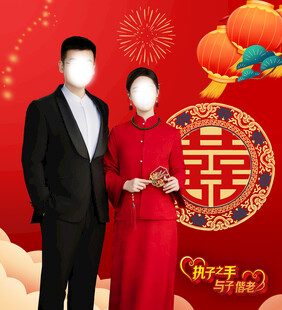 中式新婚夫妻喜庆合影
