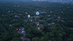 俯瞰绿意盎然的村落景观