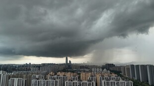 乌云笼罩下的城市天际线