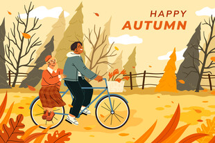 秋日情侣骑行浪漫画面