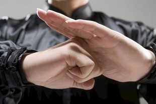 双手摆出独特手势造型