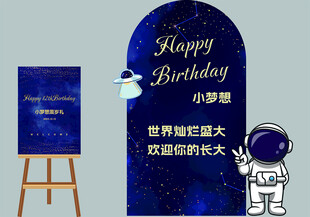 蓝色生日派对背景布置