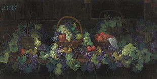 缤纷花卉装点的复古花篮