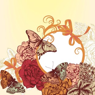 蝴蝶花卉环绕的精美图案