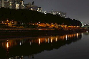 城市河畔夜景倒影