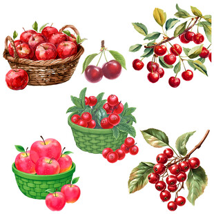 手绘多彩水果篮与鲜果