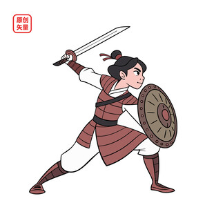 持剑持盾的古代女战士